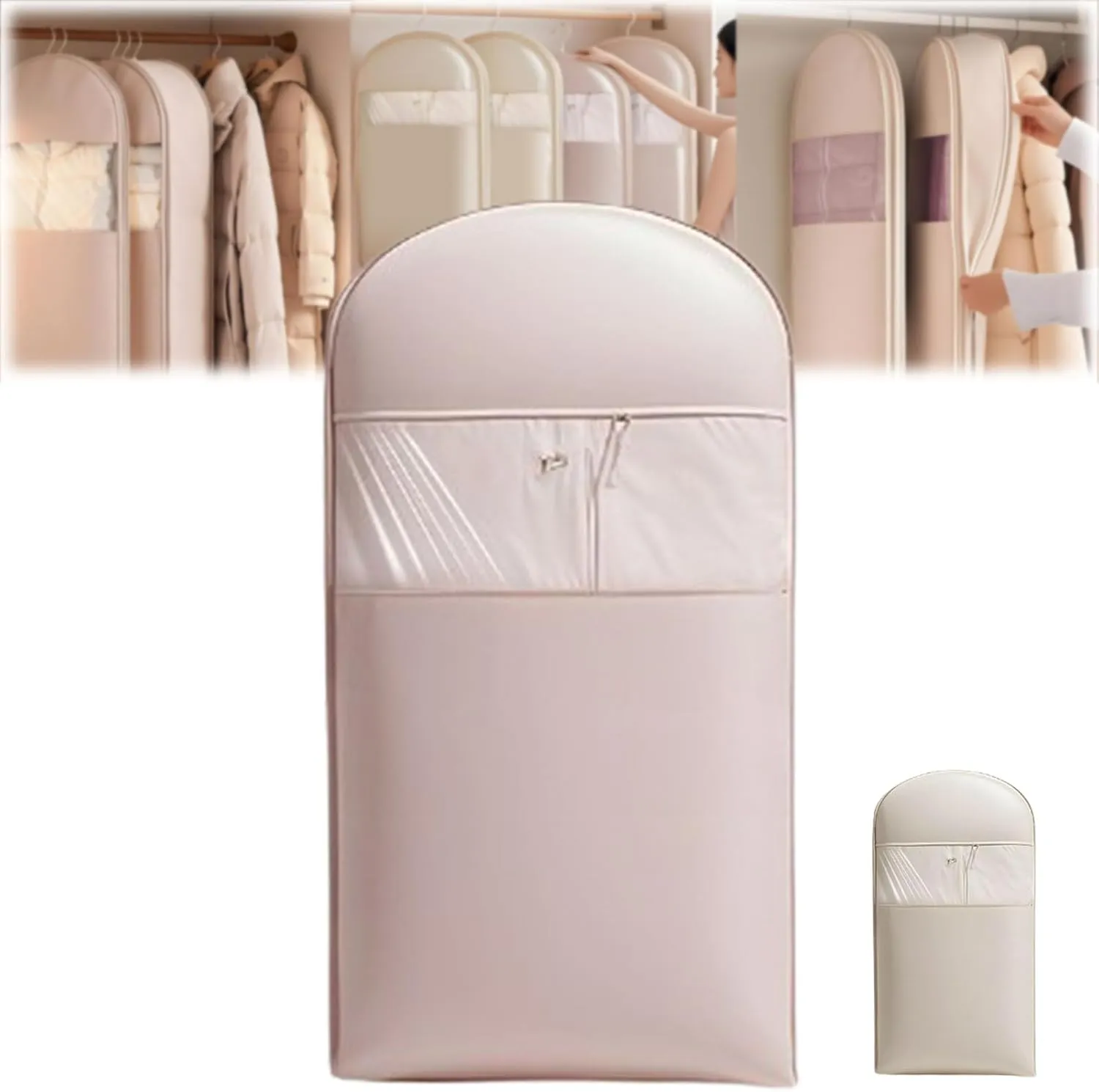 2025 Space Saving Hanging Garment Bag with Self Compression Zipper, Dust Cover Clothes Bags for Down Coat, Otherwisie Space Saver Hanging Garment Bags for Closet Storage (Pink,L)
