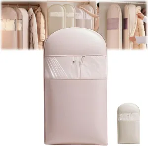2025 Space Saving Hanging Garment Bag with Self Compression Zipper, Dust Cover Clothes Bags for Down Coat, Otherwisie Space Saver Hanging Garment Bags for Closet Storage (Pink,L)