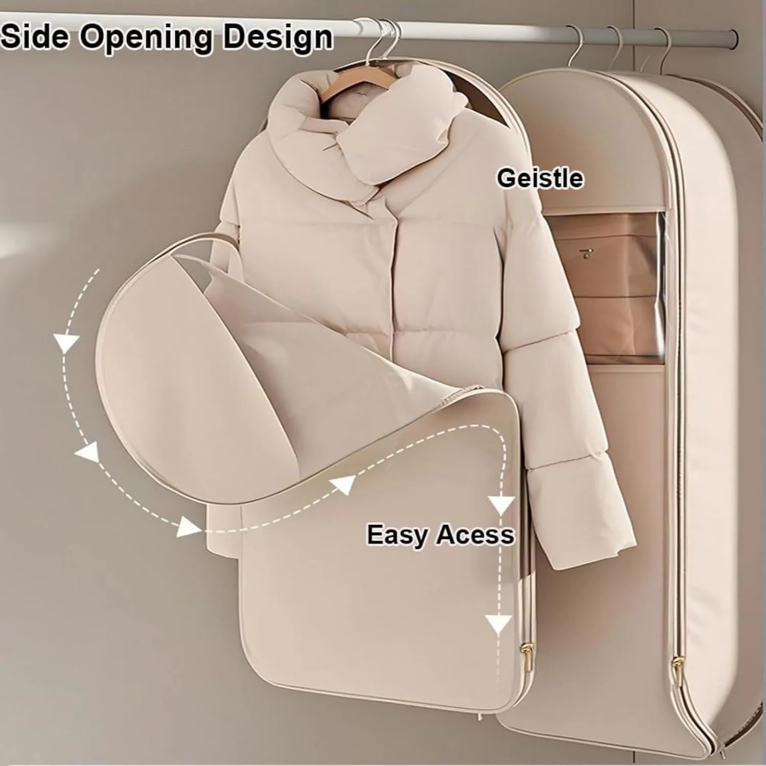2025 Space Saving Hanging Garment Bag with Self Compression Zipper, Dust Cover Clothes Bags for Down Coat, Otherwisie Space Saver Hanging Garment Bags for Closet Storage (Pink,L)