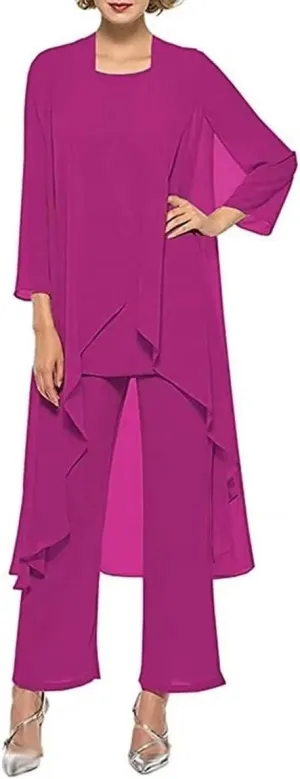 3 PCS Mother of The Bride Dresses Pant Suits for Women Long Sleeve Chiffon Formal Pant Suits for Wedding