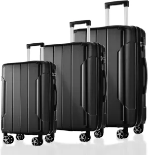 3 Piece Expandable Hard Shell ABS Luggage Set with Double Spinner Wheels, TSA-Approved Lock, 3-Level Telescopic Handle, and Corner Protectors  Lightweight, Durable (Black)