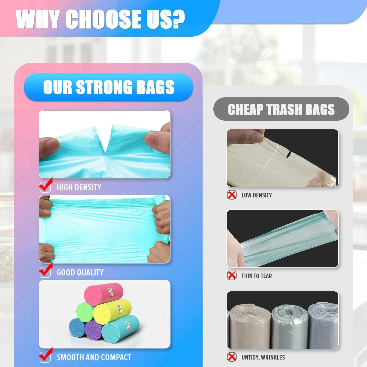 8 Gallon Trash Bags - 300 Count Heavy Duty Medium Garbage Bags 30 Liter Unscented 0.94 Mil Thick & Leakproof Wastebasket Liners for Kitchen Bathroom Home