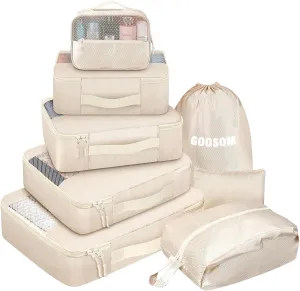 8 Set Packing Cubes, Travel Essentials for Carry on Luggage, Suitcase Organizer Bags Set for Travel Accessories in 4 Sizes(Extra Large, Large, Medium, Small)Cream