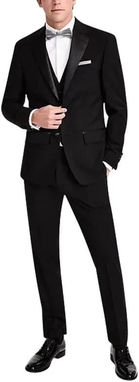 Adam Baker Men's 100% Wool Modern Fit Single Breasted Three Piece Tuxedo - Colors
