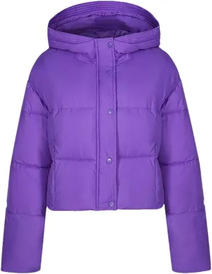 Adhdyuud Women Hooded Short Cotton Padded Coat Winter Warm Solid Casual Zipper Outwear