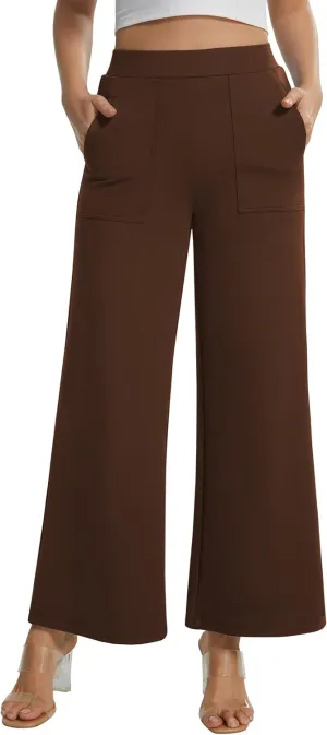 AFITNE Women's Wide Leg Yoga Dress Pants High Waist Stretchy Pull On Work Pants Cropped Casual Lounge Ankle Pants