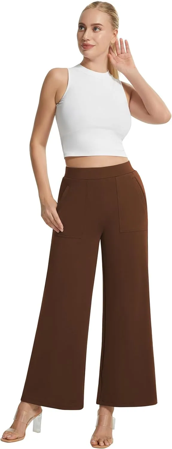 AFITNE Women's Wide Leg Yoga Dress Pants High Waist Stretchy Pull On Work Pants Cropped Casual Lounge Ankle Pants