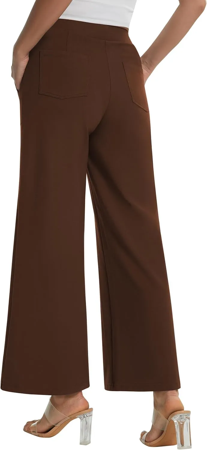 AFITNE Women's Wide Leg Yoga Dress Pants High Waist Stretchy Pull On Work Pants Cropped Casual Lounge Ankle Pants