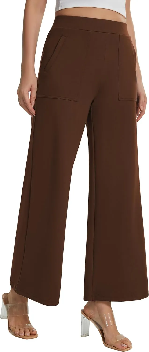 AFITNE Women's Wide Leg Yoga Dress Pants High Waist Stretchy Pull On Work Pants Cropped Casual Lounge Ankle Pants