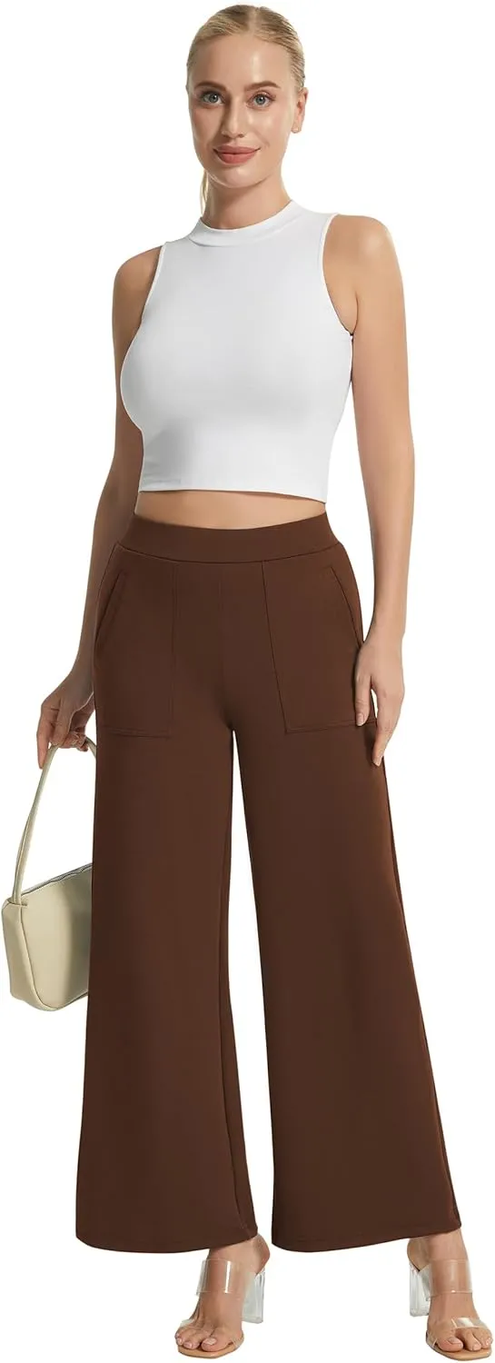 AFITNE Women's Wide Leg Yoga Dress Pants High Waist Stretchy Pull On Work Pants Cropped Casual Lounge Ankle Pants
