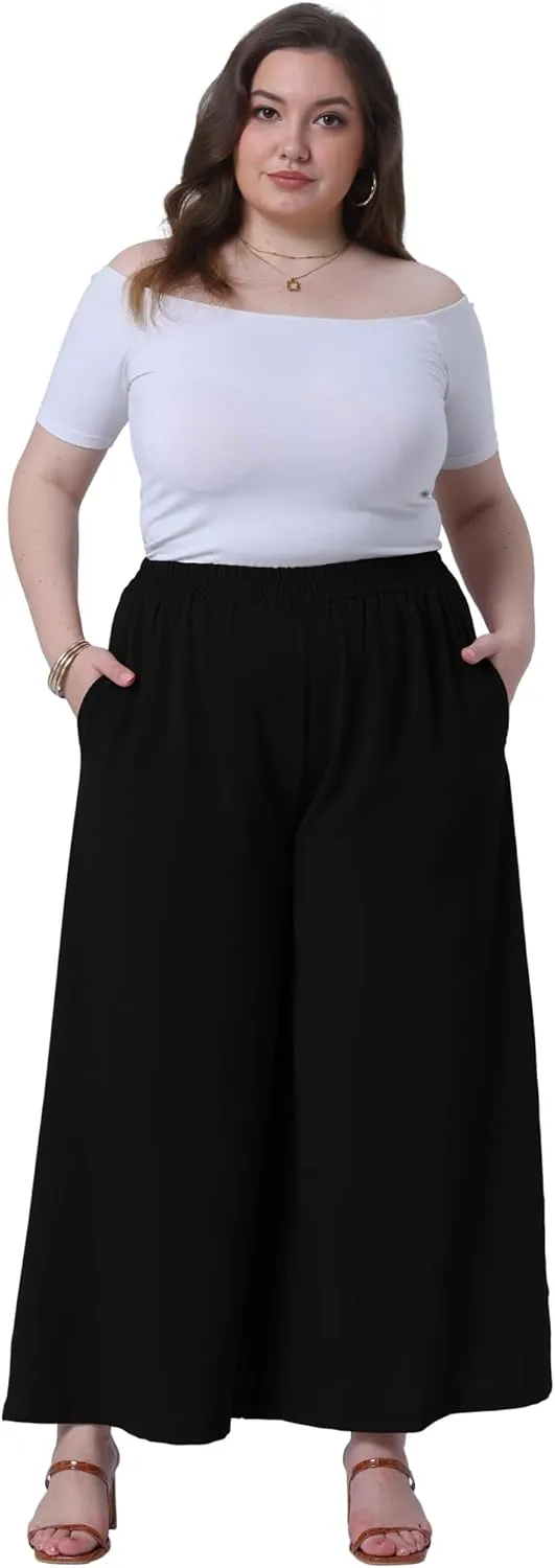 Agnes Orinda Plus Size Palazzo Pants for Women Wide Leg with Pockets Casual Summer Pants