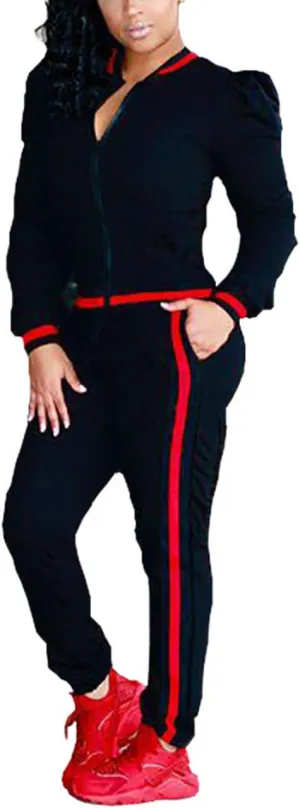 Akmipoem Women's 2 Pieces Outfits Long Sleeve Zipper Jacket and Pants Set Tracksuits
