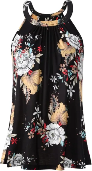 AMVELOP Halter Tank Top for Women Built in Bra Casual Flowy Camisole Tank Sleeveless Summer Outfits 2025