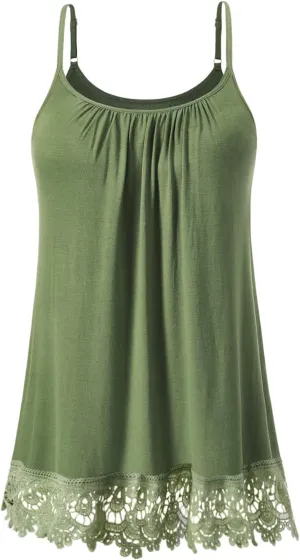 AMVELOP Women's Camisole Tops Built in Bra Casual Flowy Lace Tank Adjustable Strap Sleeveless Summer Outfits 2025