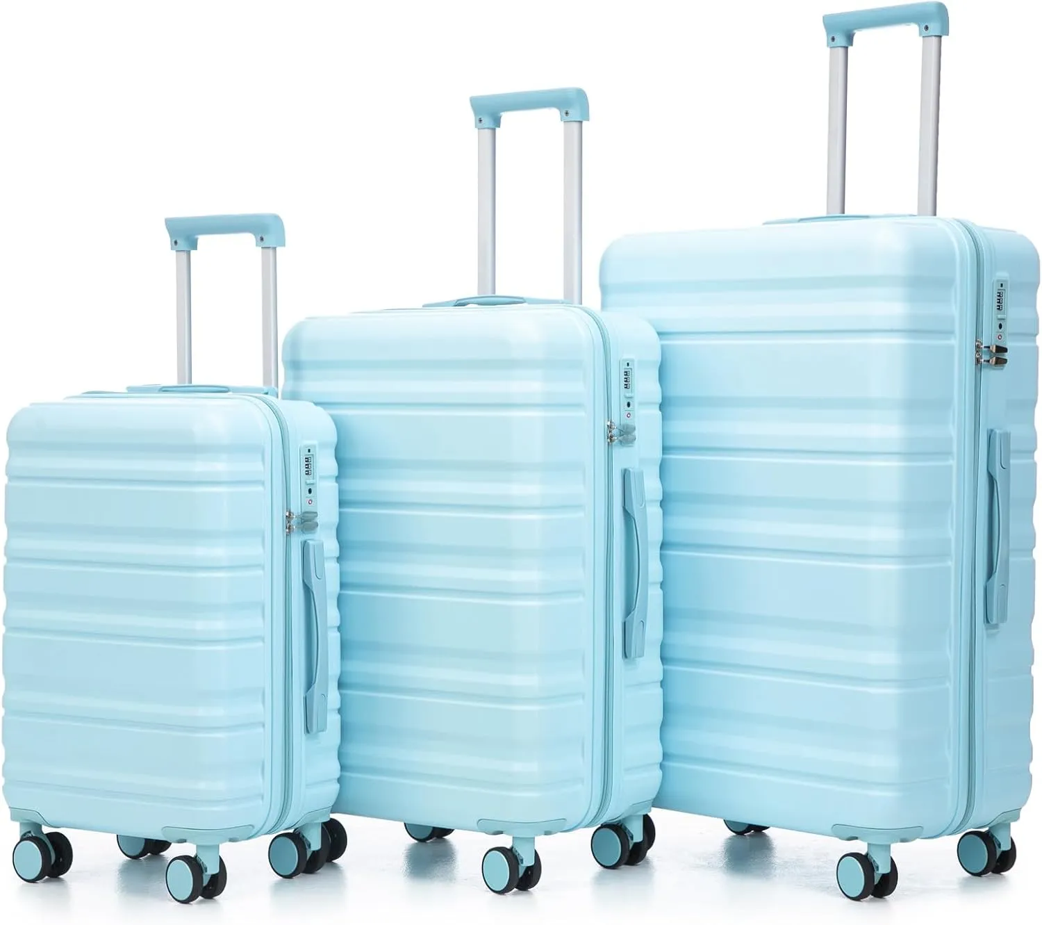 Anwick 3 Luggage Sets with Spinner Wheels, Lightweight Expandable Travel Hard Shell Suitcases, ABS Hardshell Suitcase with TSA Combination Lock, 20"/24"/28" (Blue)