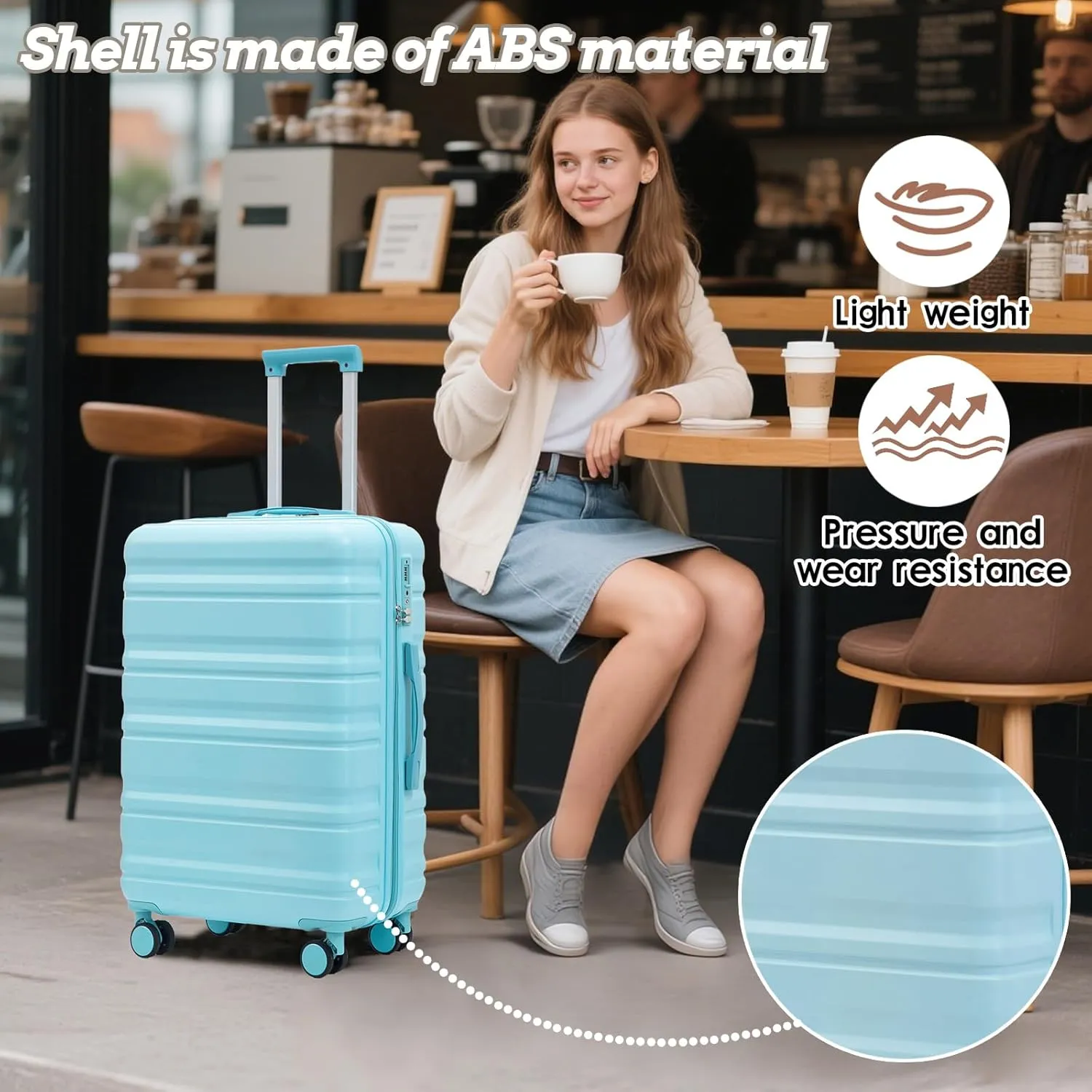 Anwick 3 Luggage Sets with Spinner Wheels, Lightweight Expandable Travel Hard Shell Suitcases, ABS Hardshell Suitcase with TSA Combination Lock, 20"/24"/28" (Blue)