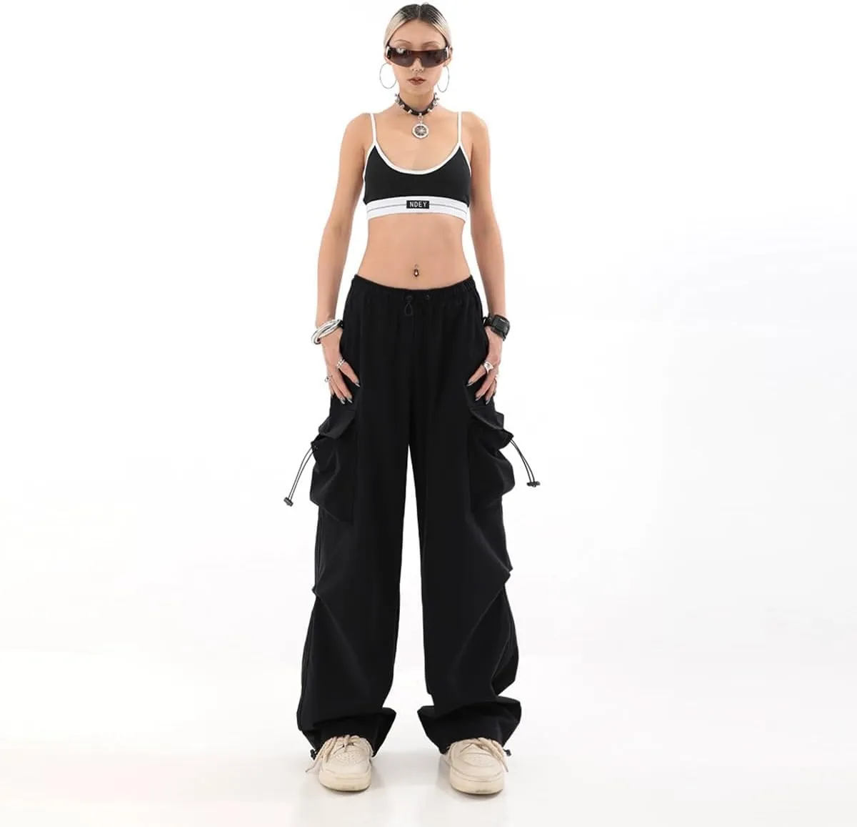 Baggy Parachute Pants for Womens Wide Leg Cargo Pants Y2k with Pockets Boyfriend Harajuku Streetwear Goth