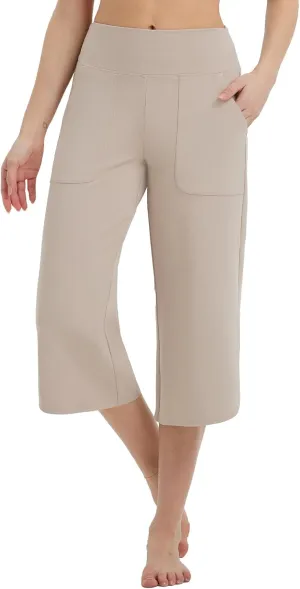 baleaf Capris Pants for Women Yoga Capri Leggings with Pockets Loose High Waist Crop Workout Pants Wide Leg Casual Summer