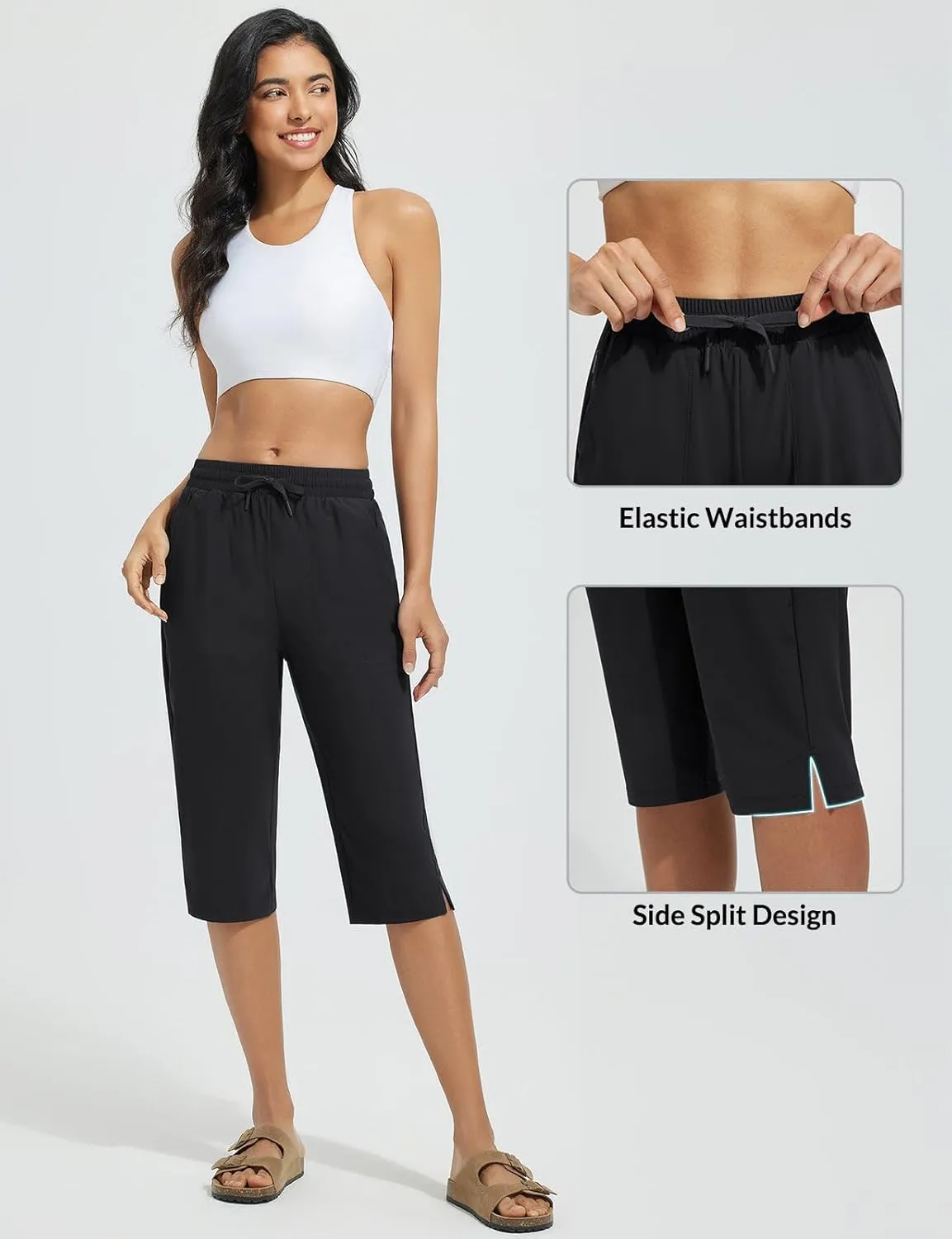baleaf Women's Long Shorts Quick Dry 15" Swim Pants with Liner UPF50  Swim Capris with Pockets