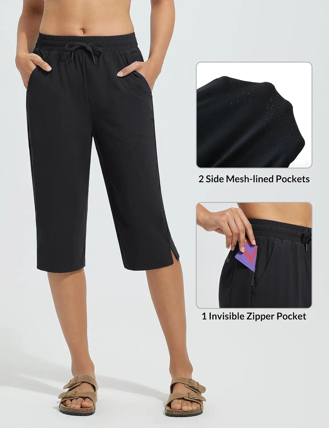 baleaf Women's Long Shorts Quick Dry 15" Swim Pants with Liner UPF50  Swim Capris with Pockets