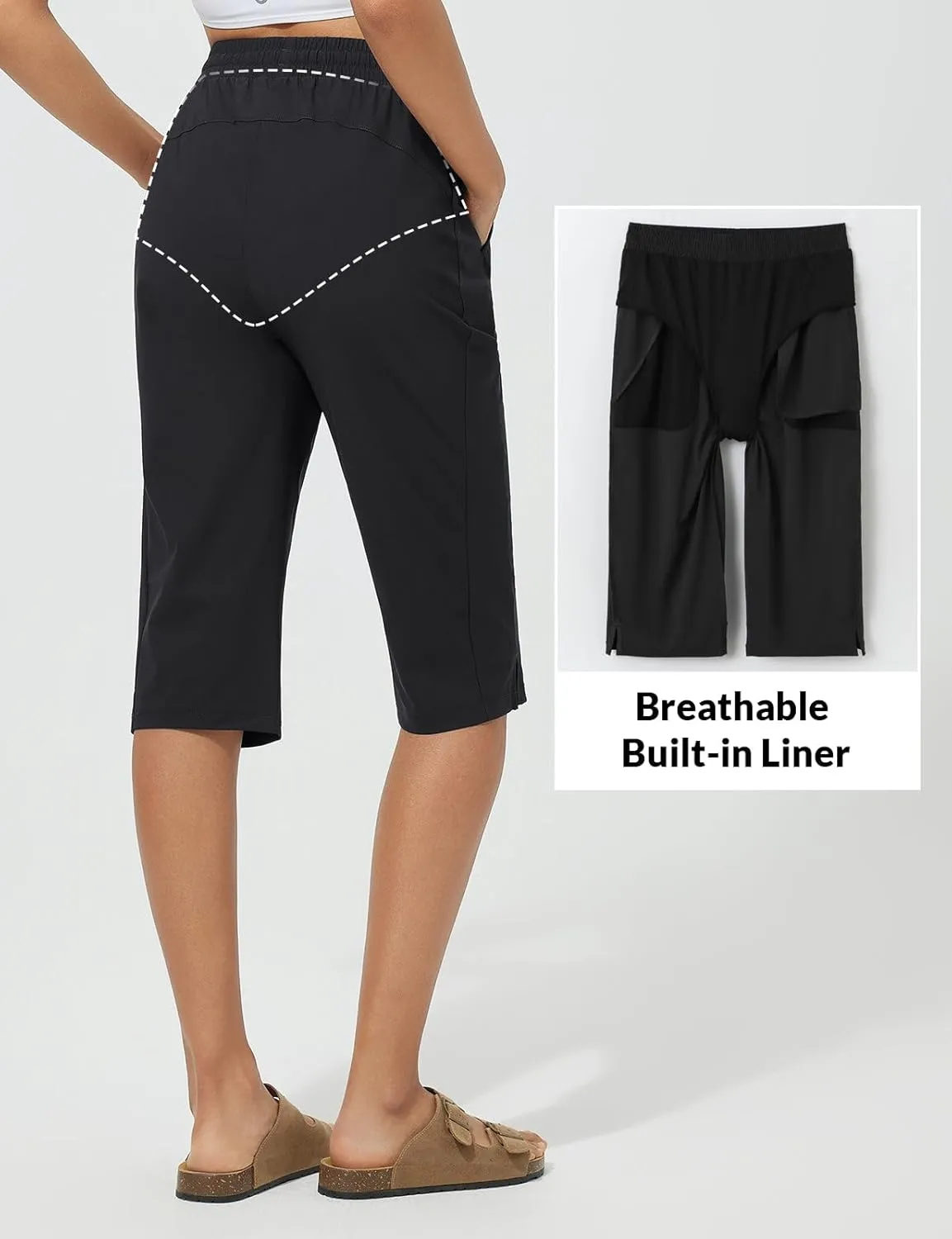 baleaf Women's Long Shorts Quick Dry 15" Swim Pants with Liner UPF50  Swim Capris with Pockets