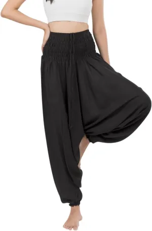 Banjamath Women's Peacock Print Aladdin Harem Hippie Pants (M,Black)