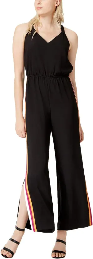 bar III Womens Varsity-Stripe Jumpsuit, Black, X-Small