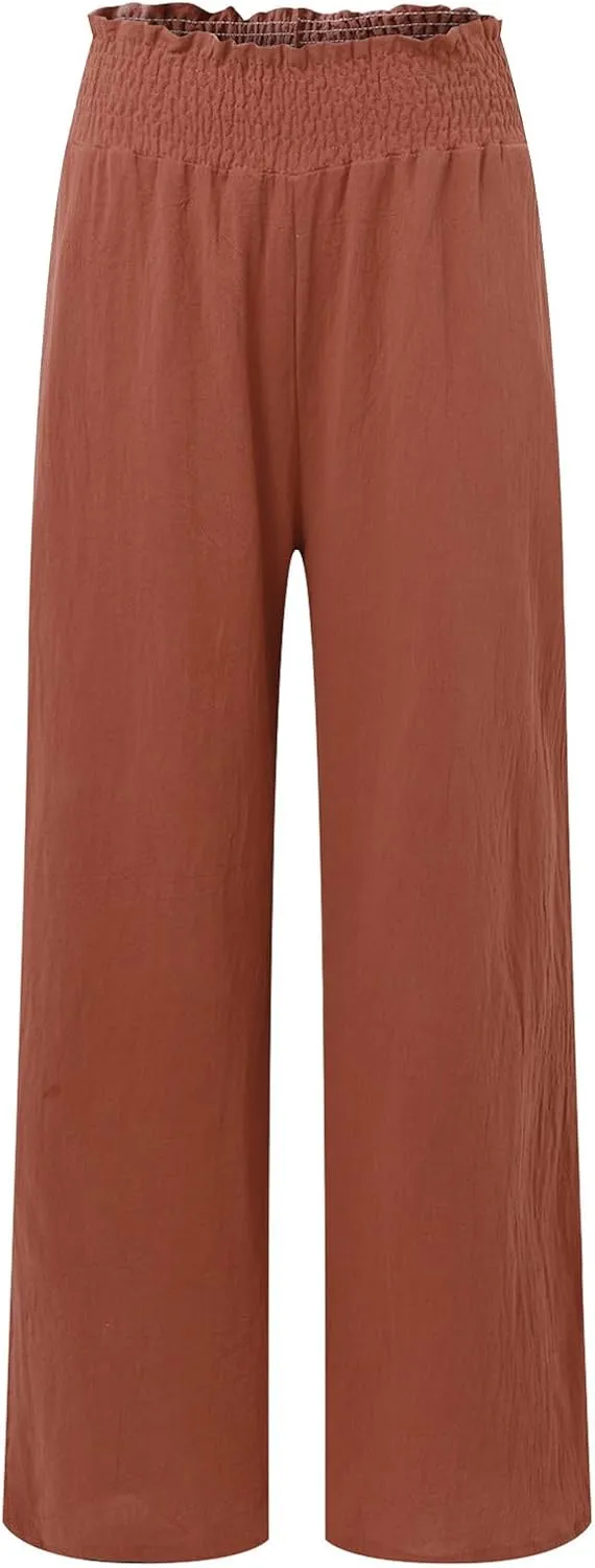 Barrel Pants for Women Winter Comfortable Yoga Palazzo with Pockets Fleece Lined Straight Leg