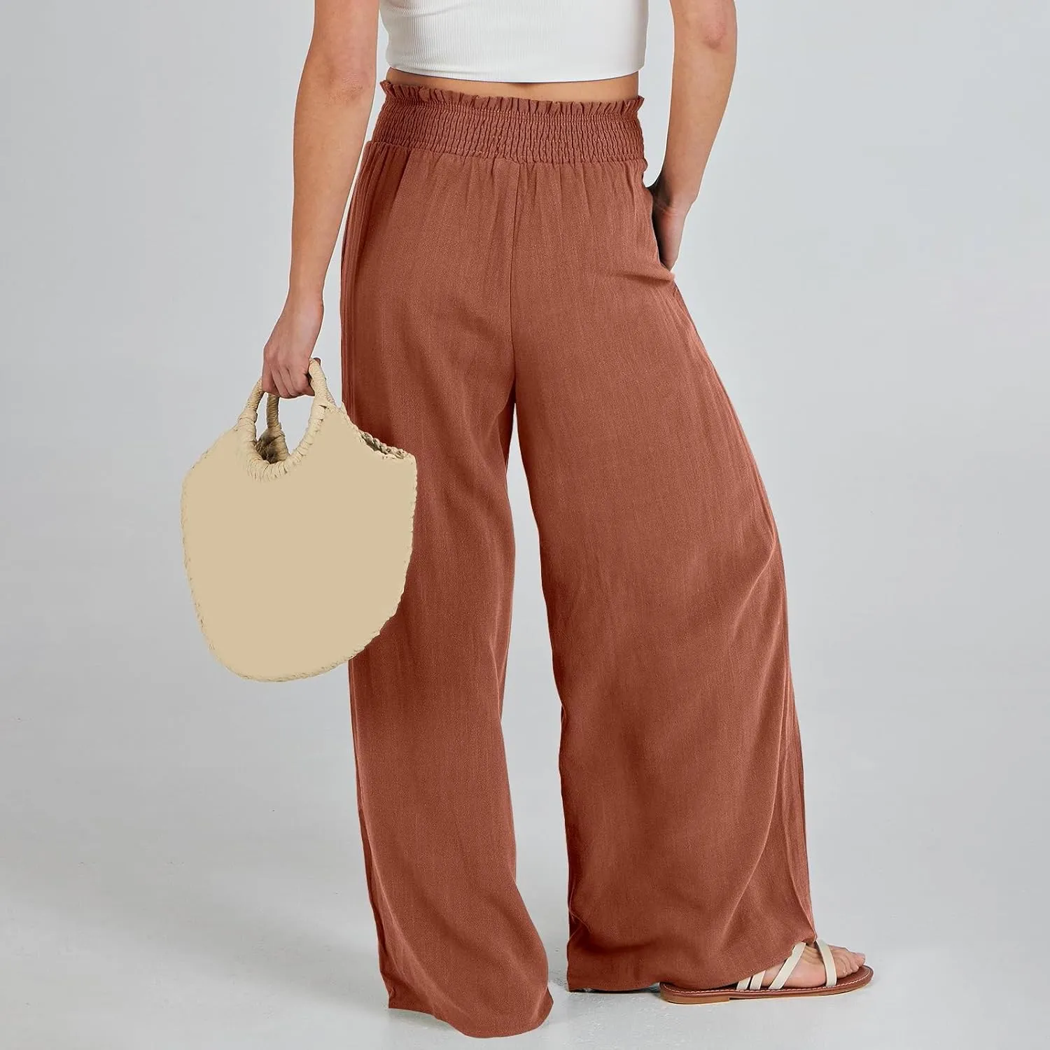 Barrel Pants for Women Winter Comfortable Yoga Palazzo with Pockets Fleece Lined Straight Leg
