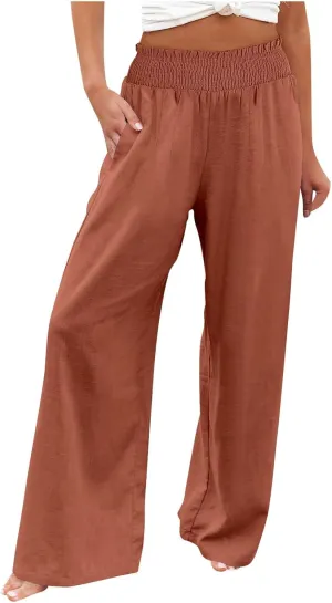 Barrel Pants for Women Winter Comfortable Yoga Palazzo with Pockets Fleece Lined Straight Leg