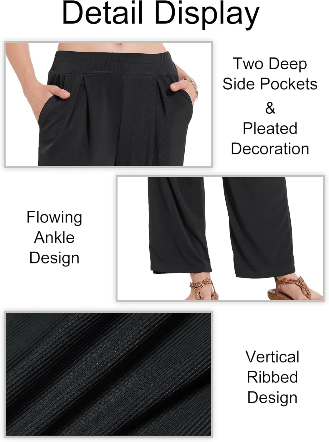 BATHRINS Women's Drawstring High Waisted Straight Long Trousers Pants with Pockets