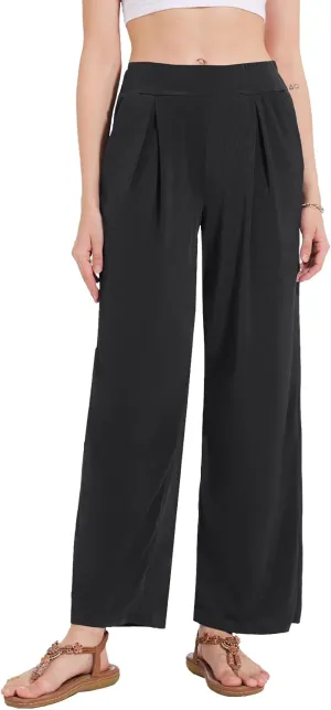 BATHRINS Women's Drawstring High Waisted Straight Long Trousers Pants with Pockets