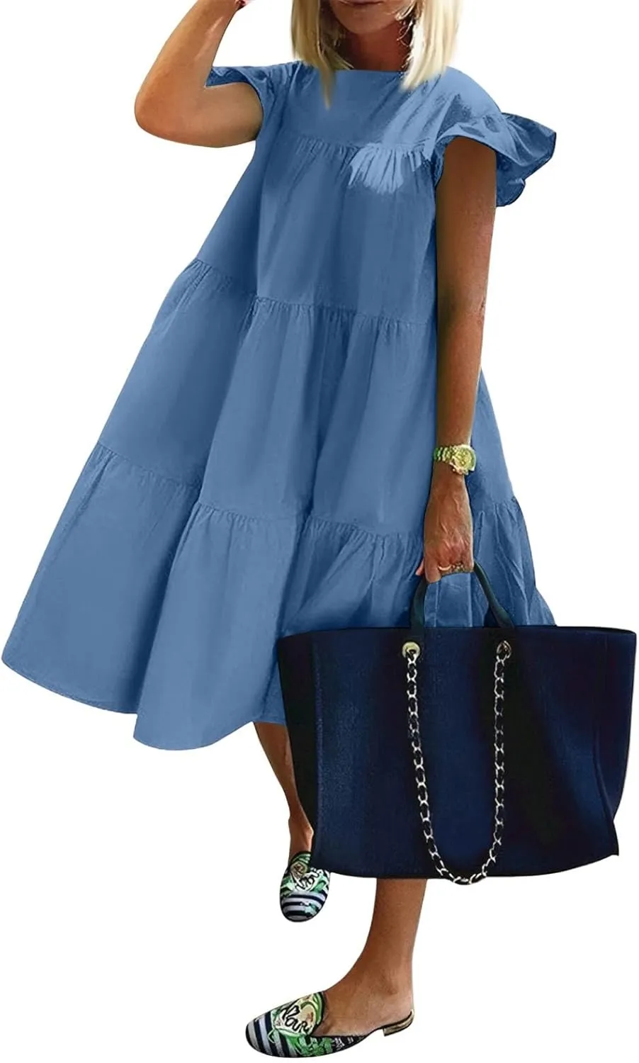 BAXLIMEK Babydoll Dresses for Women,2025 Summer Cute Pleated Ruffle Cap Sleeve Mini Dress,Flowy Tiered Beach Vacation Dress