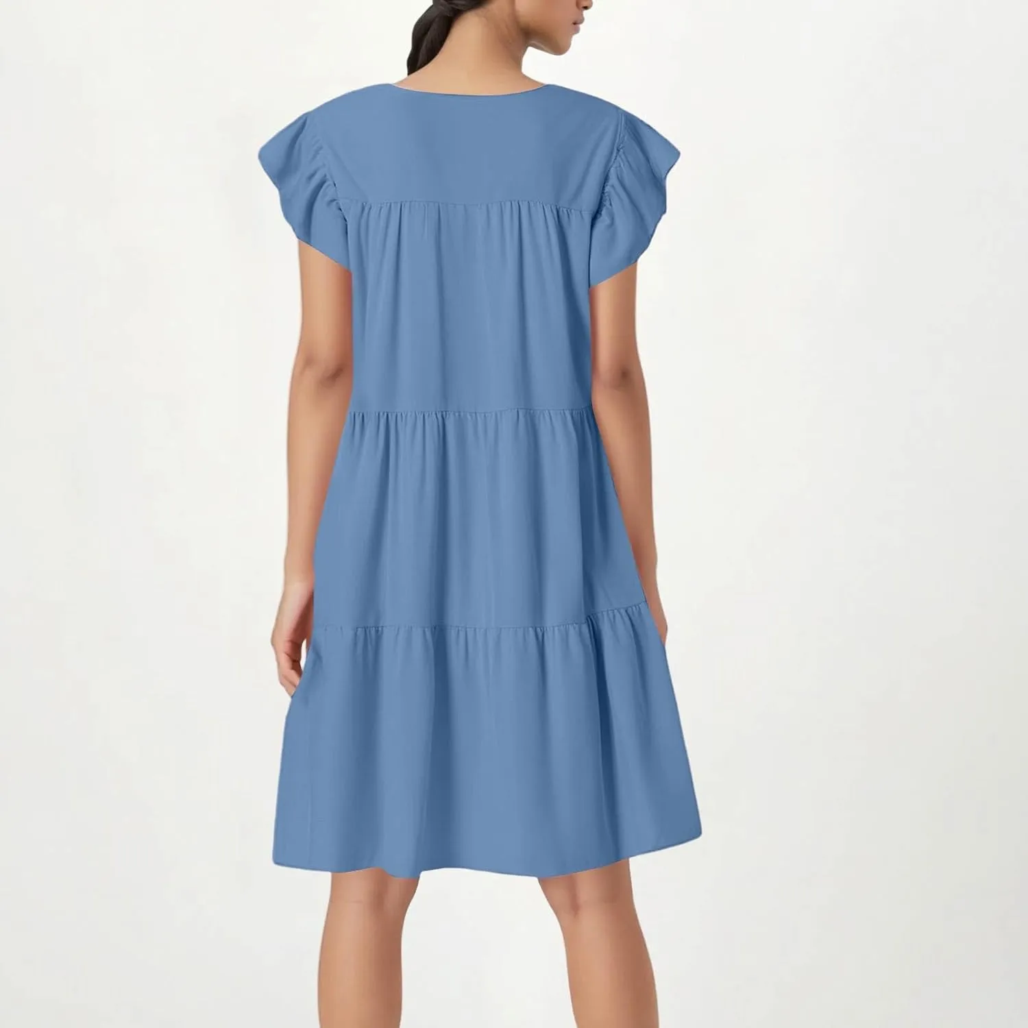 BAXLIMEK Babydoll Dresses for Women,2025 Summer Cute Pleated Ruffle Cap Sleeve Mini Dress,Flowy Tiered Beach Vacation Dress