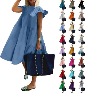 BAXLIMEK Babydoll Dresses for Women,2025 Summer Cute Pleated Ruffle Cap Sleeve Mini Dress,Flowy Tiered Beach Vacation Dress