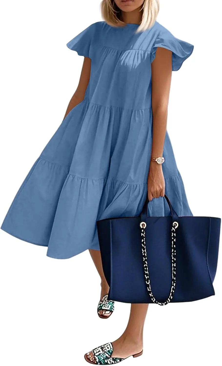 BAXLIMEK Babydoll Dresses for Women,2025 Summer Cute Pleated Ruffle Cap Sleeve Mini Dress,Flowy Tiered Beach Vacation Dress