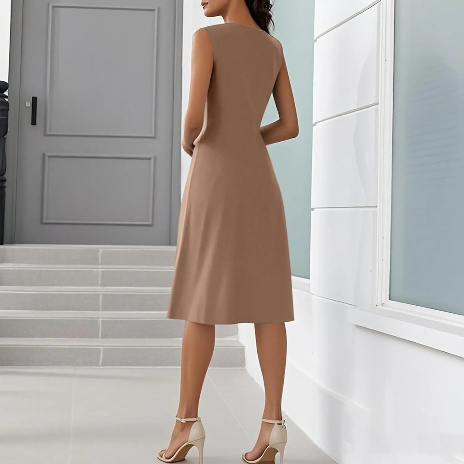 BAXLIMEK Beach Dresses for Women,2025 Summer Trendy Floral Print Boho Vacation Dress,Elegant V Neck Tank Slit Hem Midi Dress