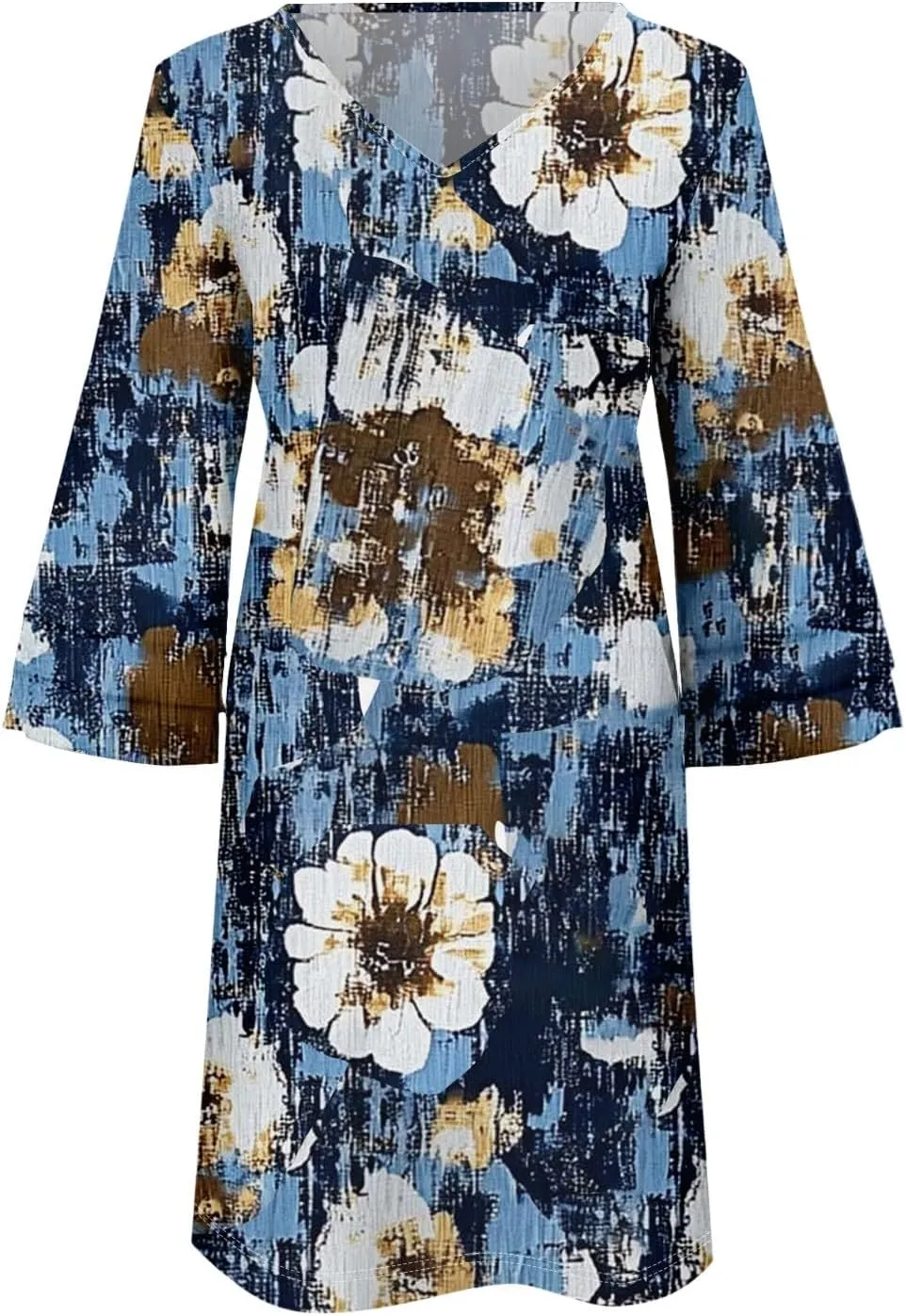 Beach Dresses for Women,2025 Summer Trendy Floral Print Boho Dress,Casual Loose V Neck Bell 3/4 Sleeve Mini Dress