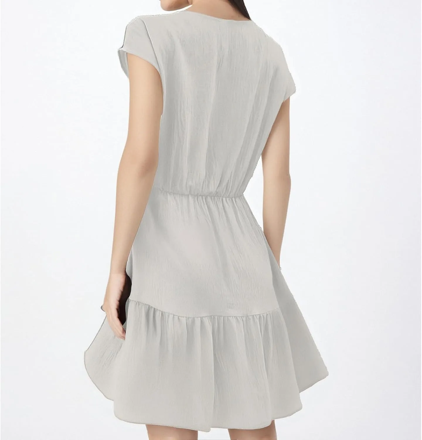 Beach Vacation Clothes for Women Fashion Casual V-Neck Ruffle Short Sleeve Dresses Beach A-Line Mini Dress Sundress