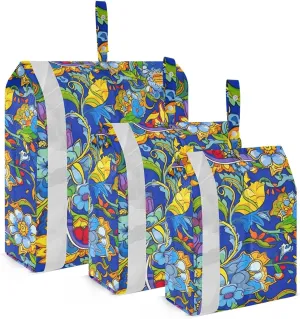 Blue Boho Floral Packing Cubes for Travel 3 Set Travel Packing Organizers Luggage Bags Organizer for Luggage