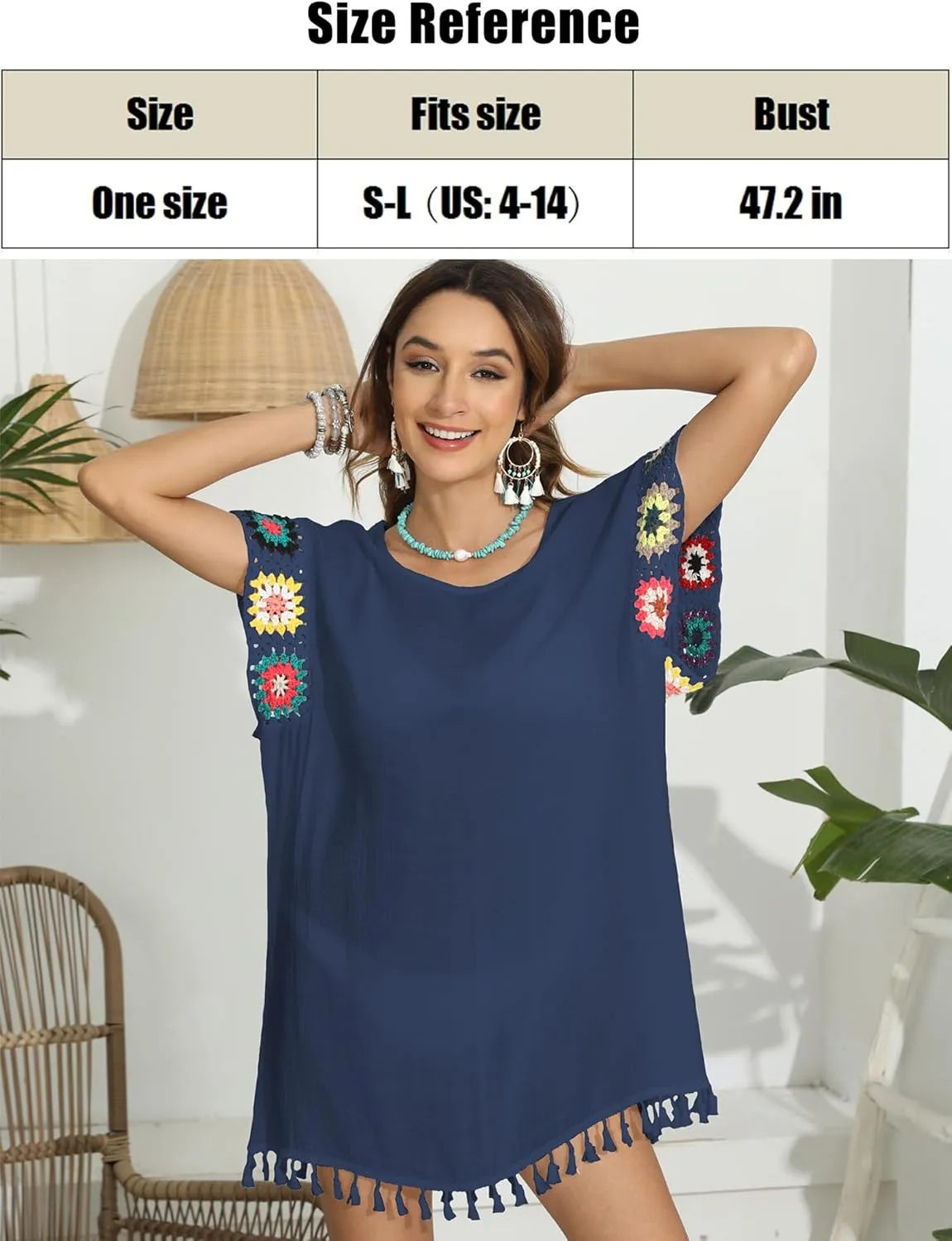 Bohemian Summer Dress for Women Boho Short Dress Floral Short Sleeve Sundress Casual Loose Tassel Beach Dress