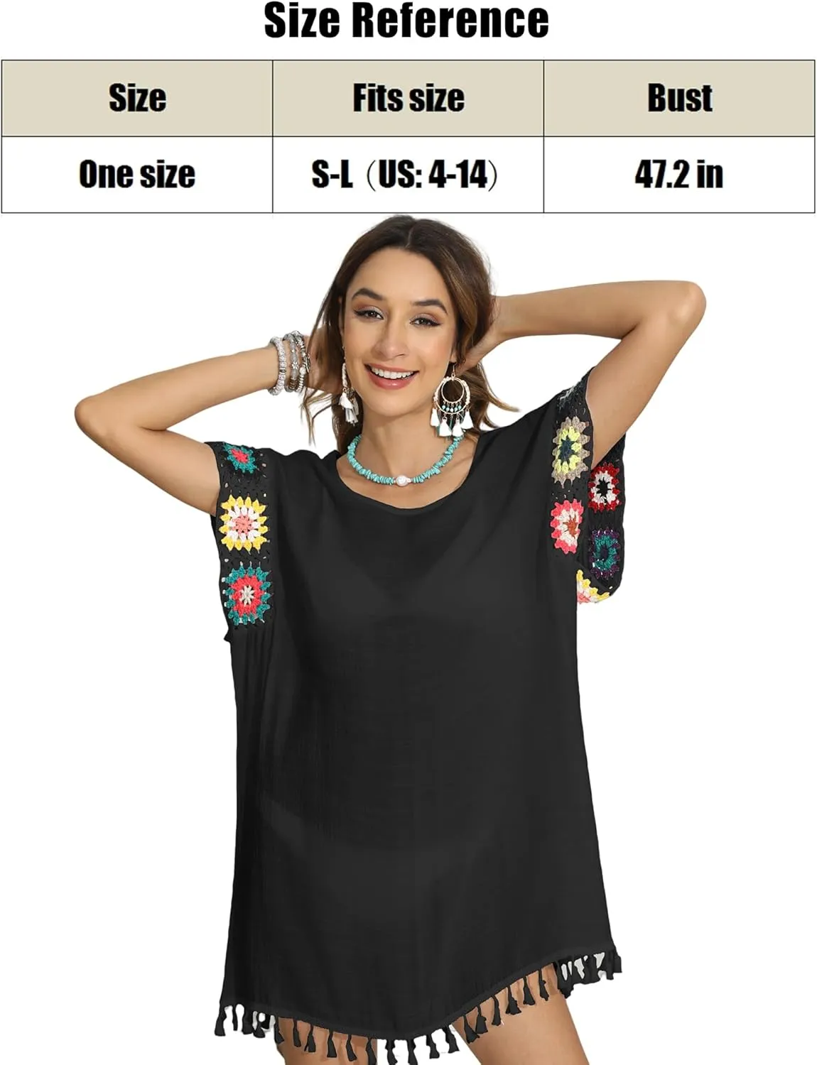 Bohemian Summer Dress for Women Boho Short Dress Floral Short Sleeve Sundress Casual Loose Tassel Beach Dress