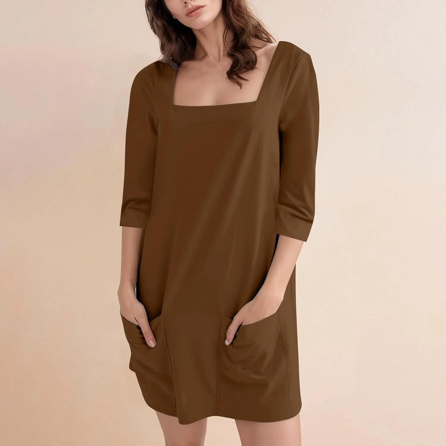 Boho Dresses for Women 2025 Fashion 3/4 Sleeve Hawaiian Dress Beach Vacation Clothes Summer Square Neck Midi Sundress