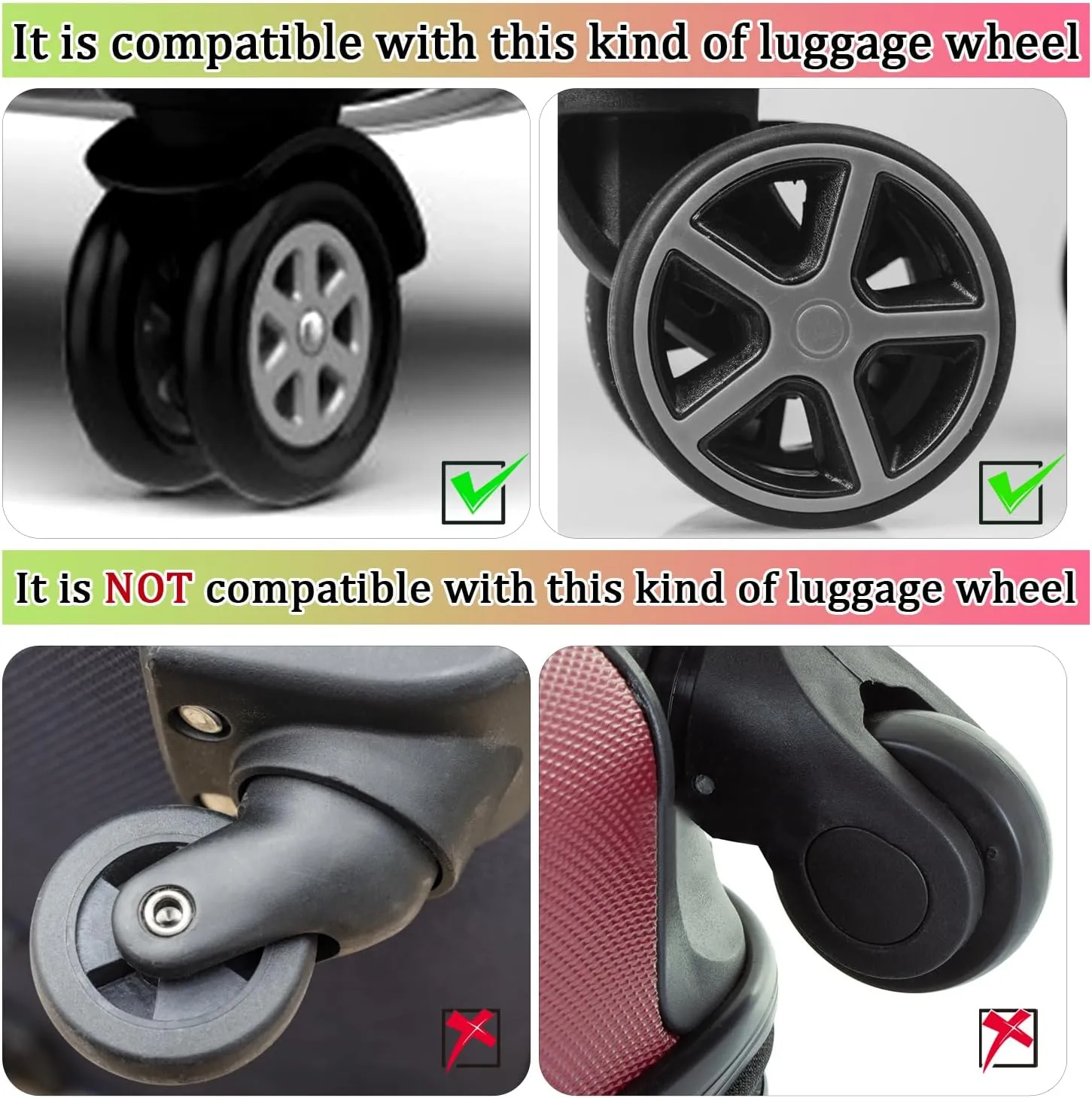 BOXOB 8pcs Luggage Wheel Covers, Thickened Suitcase Wheel Protector Covers Dopamine Silicone Luggage Spinner Wheel Covers Luggage Wheel Accessories for Most 8 Caster Luggage (Rose Red Green)