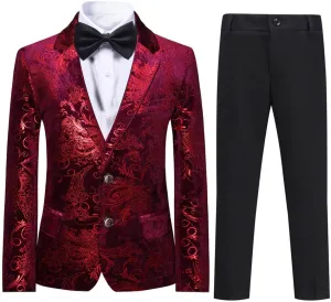 Boyland Boys Jacquard Suit Slim Fit Tuxedo Suits Jacquard Notch Lapel Tux Jacket Pants Party Formal Wear