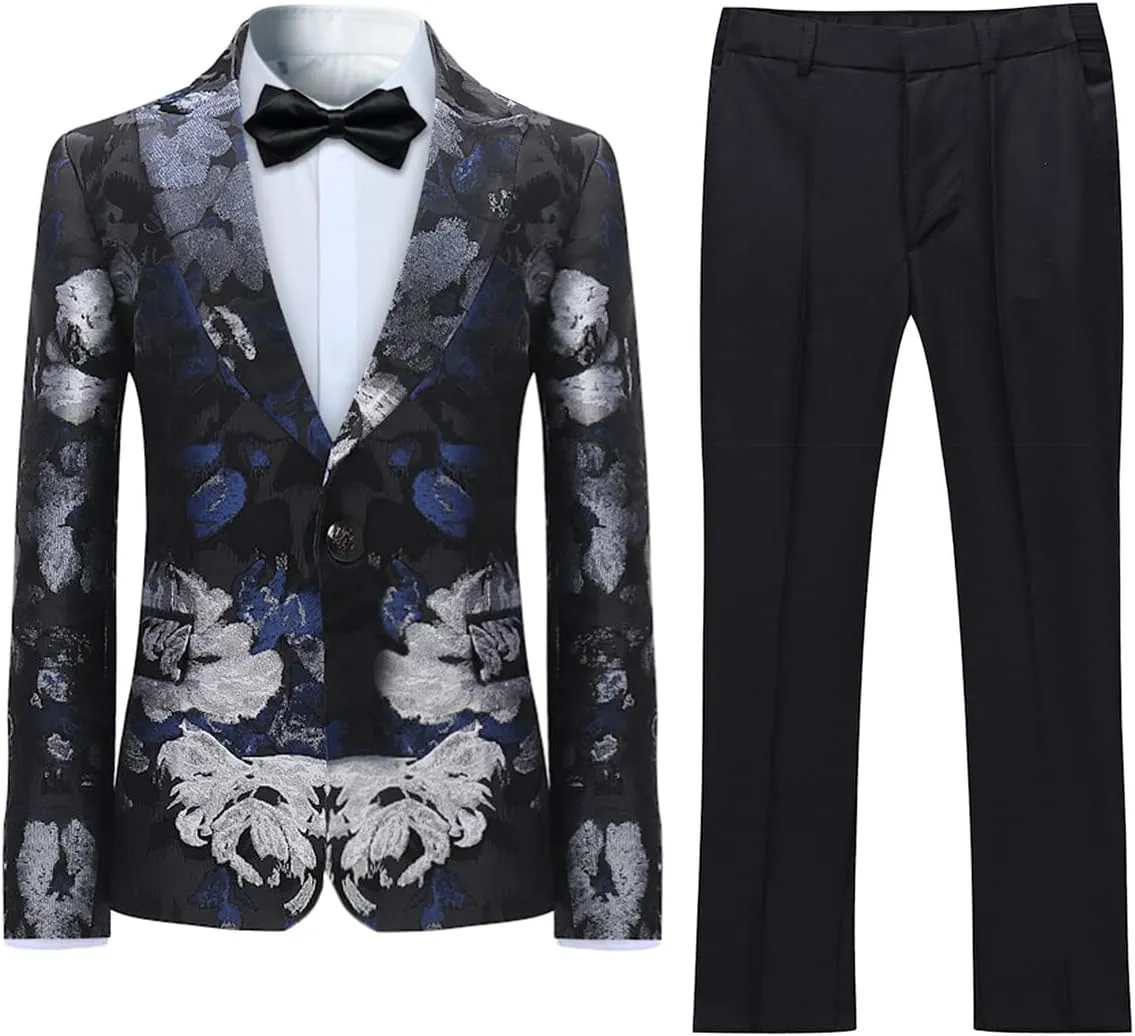 Boyland Boys Jacquard Suit Slim Fit Tuxedo Suits Jacquard Notch Lapel Tux Jacket Pants Party Formal Wear