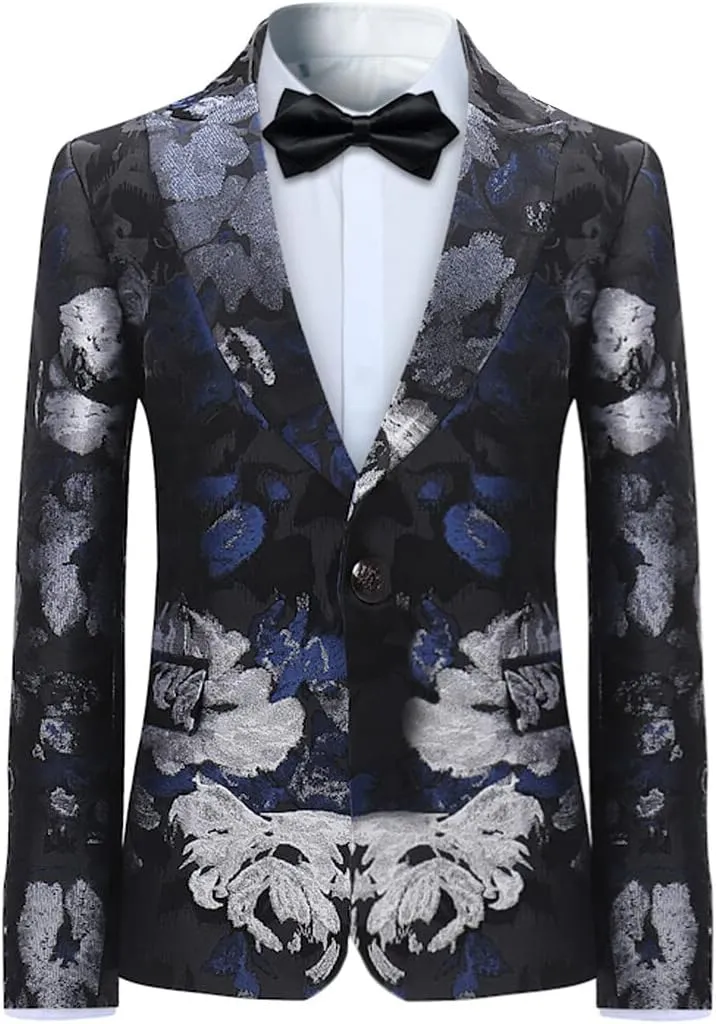 Boyland Boys Jacquard Suit Slim Fit Tuxedo Suits Jacquard Notch Lapel Tux Jacket Pants Party Formal Wear