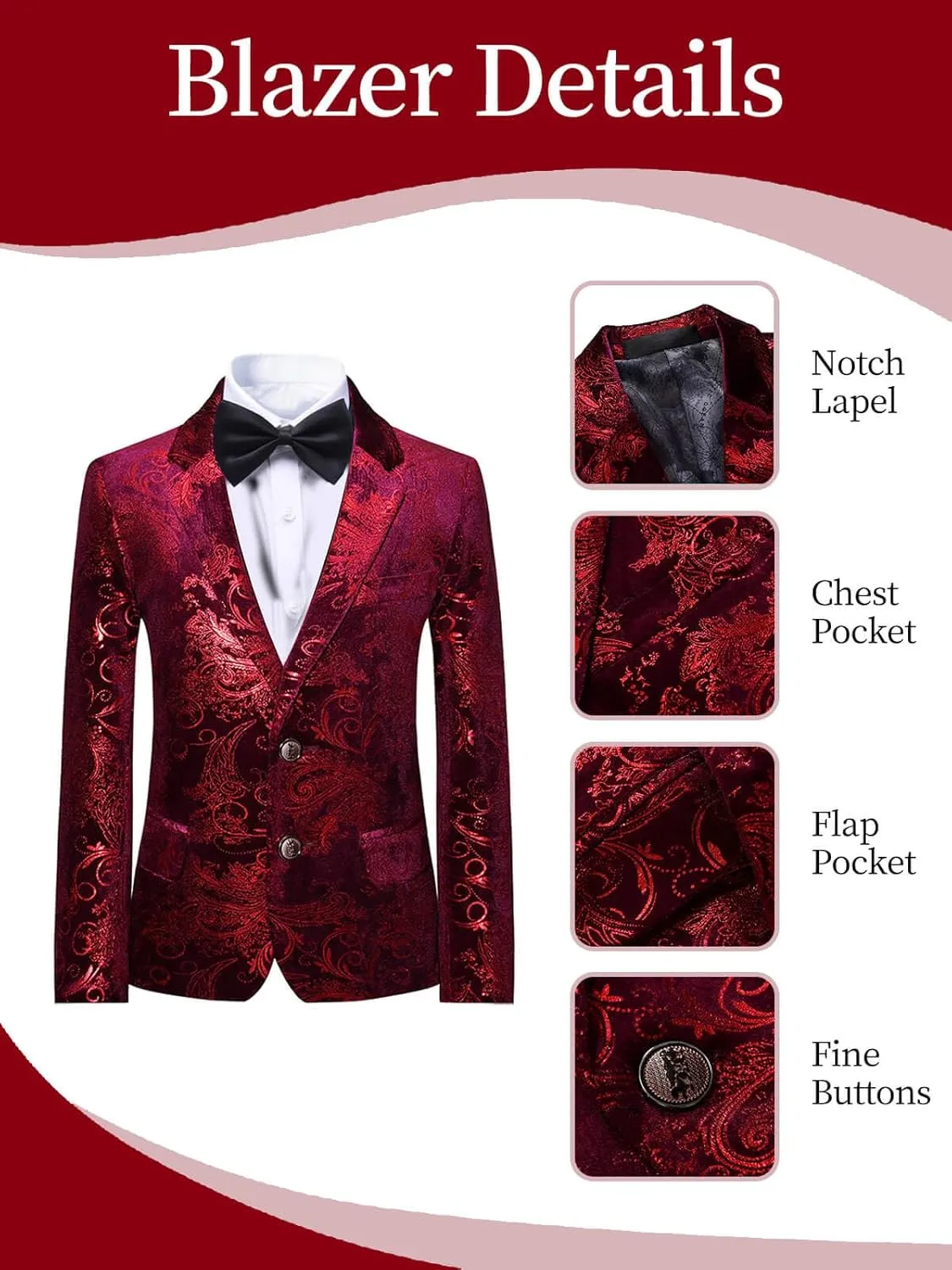 Boyland Boys Jacquard Suit Slim Fit Tuxedo Suits Jacquard Notch Lapel Tux Jacket Pants Party Formal Wear