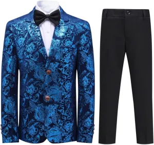 Boyland Boys Jacquard Suit Slim Fit Tuxedo Suits Jacquard Notch Lapel Tux Jacket Pants Party Formal Wear