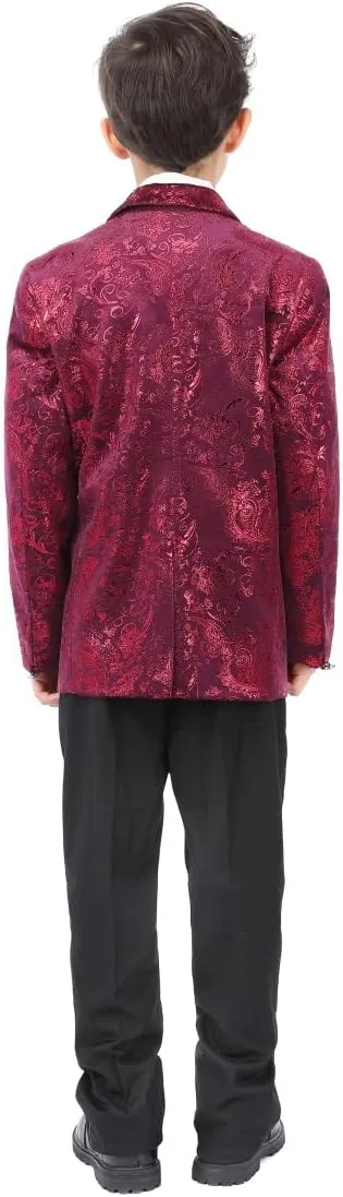Boyland Boys Jacquard Suit Slim Fit Tuxedo Suits Jacquard Notch Lapel Tux Jacket Pants Party Formal Wear